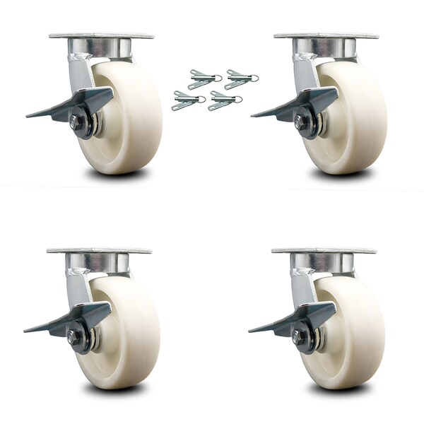 6 Inch Kingpinless Nylon Wheel Swivel Caster Set with Brakes and Swivel Locks